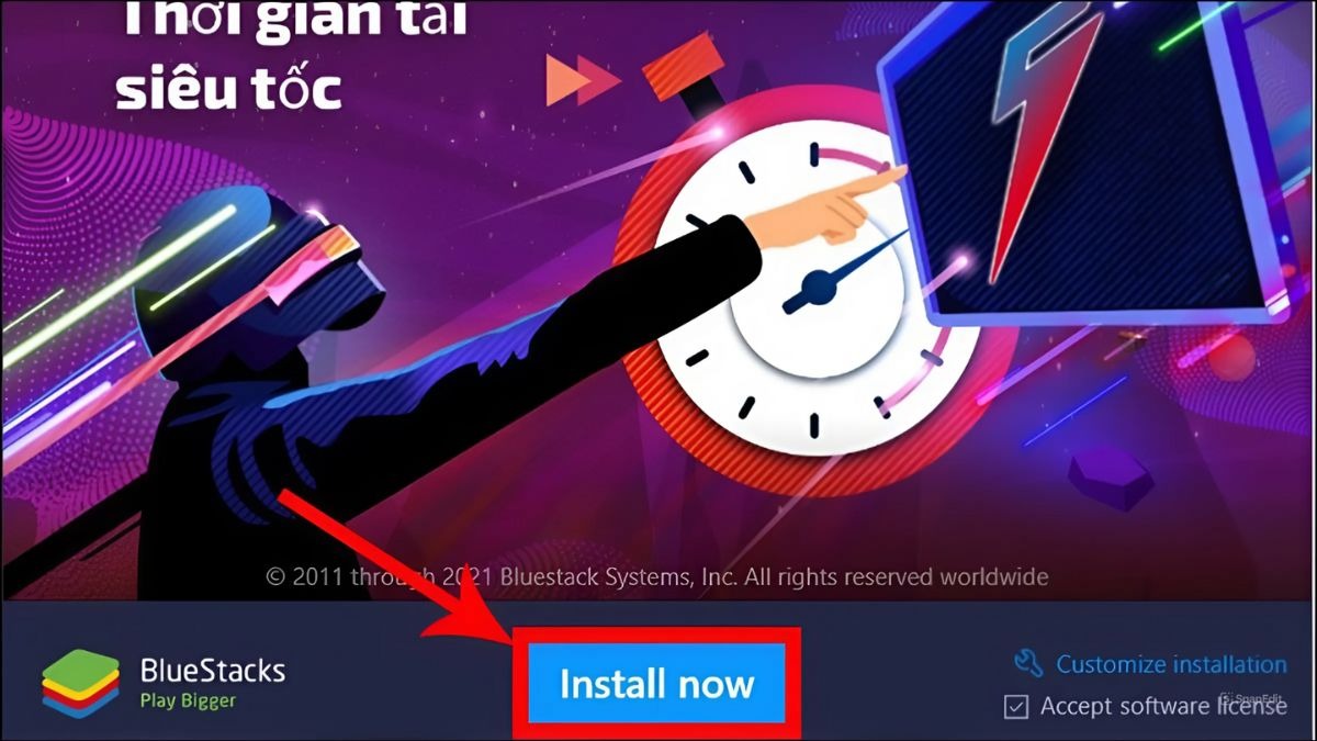 Nhấn Install now và chờ BlueStacks được cài vào máy