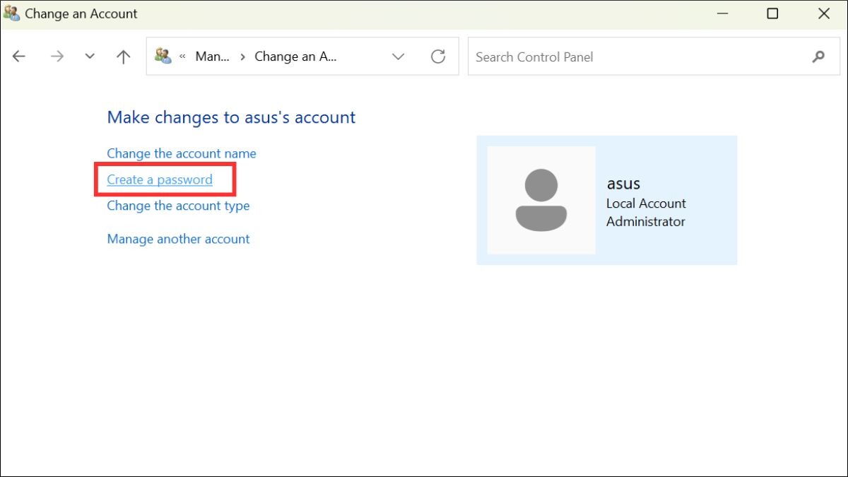 Nhấn vào Create a password
