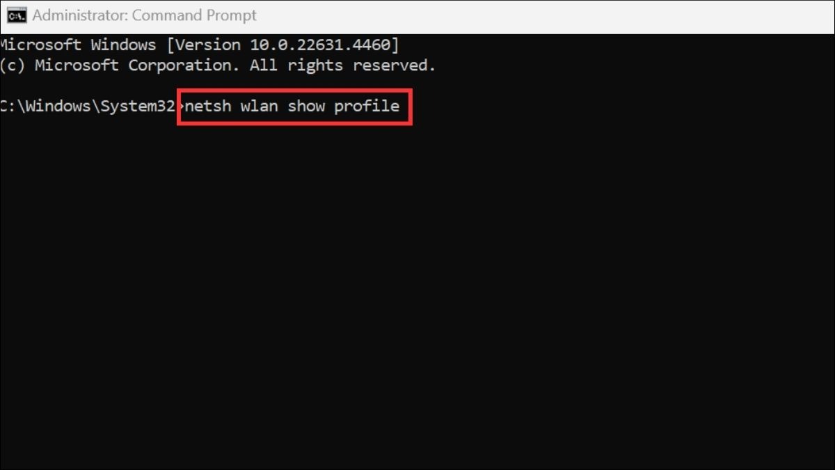 Nhập lệnh netsh wlan show profile