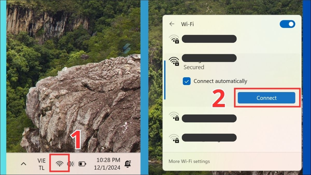Chọn mạng bạn muốn kết nối và nhấn Connect
