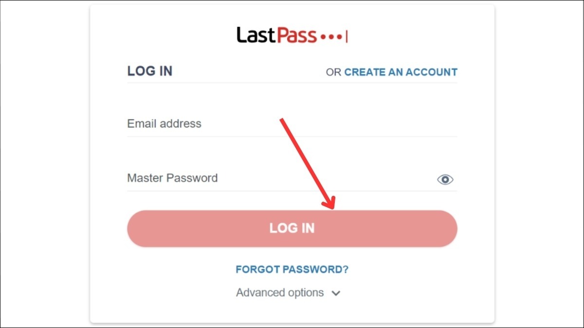 Mở ứng dụng hoặc tiện ích mở rộng LastPass và đăng nhập