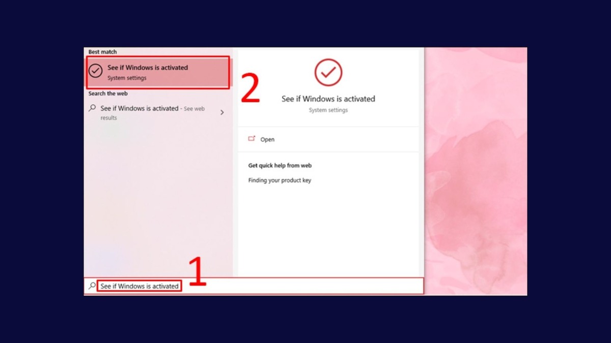Gõ cụm từ Activation settings vào thanh tìm kiếm