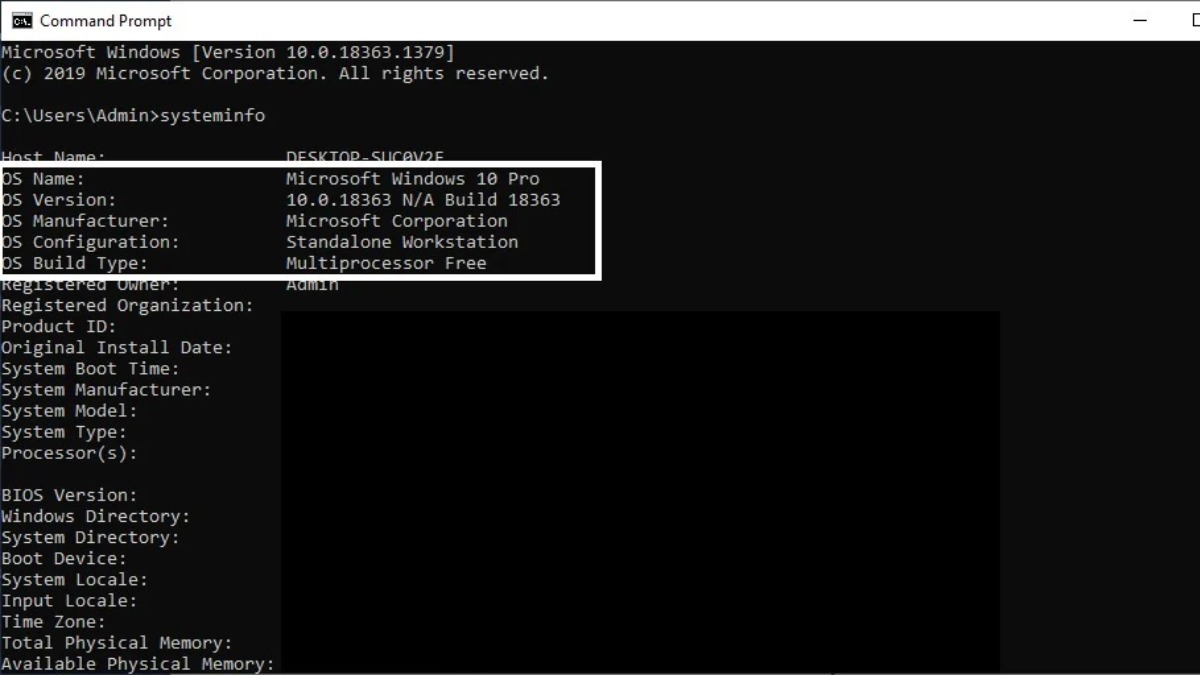 Thông tin về phiên bản Windows, bao gồm cả phiên bản và số build, sẽ được hiển thị