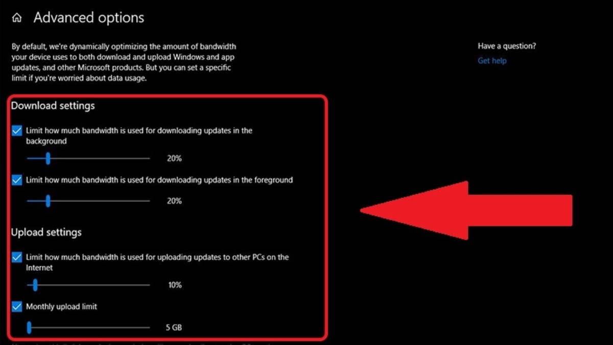 Giới hạn băng thông mà Windows Update