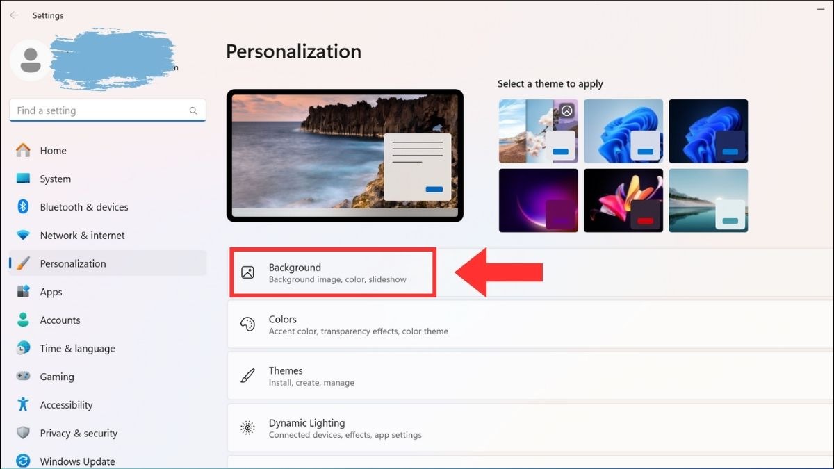Trong cửa sổ Personalization, chọn Background