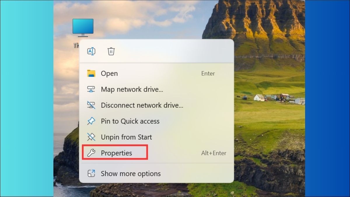 Click chuột phải vào This PC trên màn hình Desktop, chọn Properties