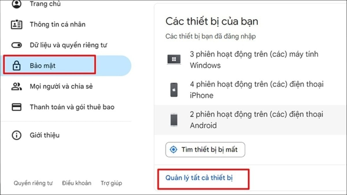 Mở trình duyệt web và truy cập vào trang quản lý tài khoản Google