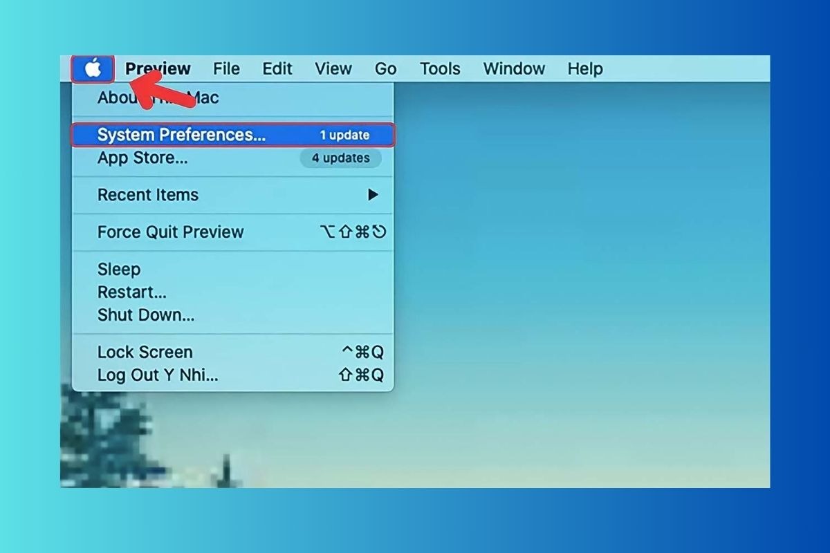 Click vào biểu tượng Apple ở góc trên bên trái màn hình, sau đó chọn System Preferences