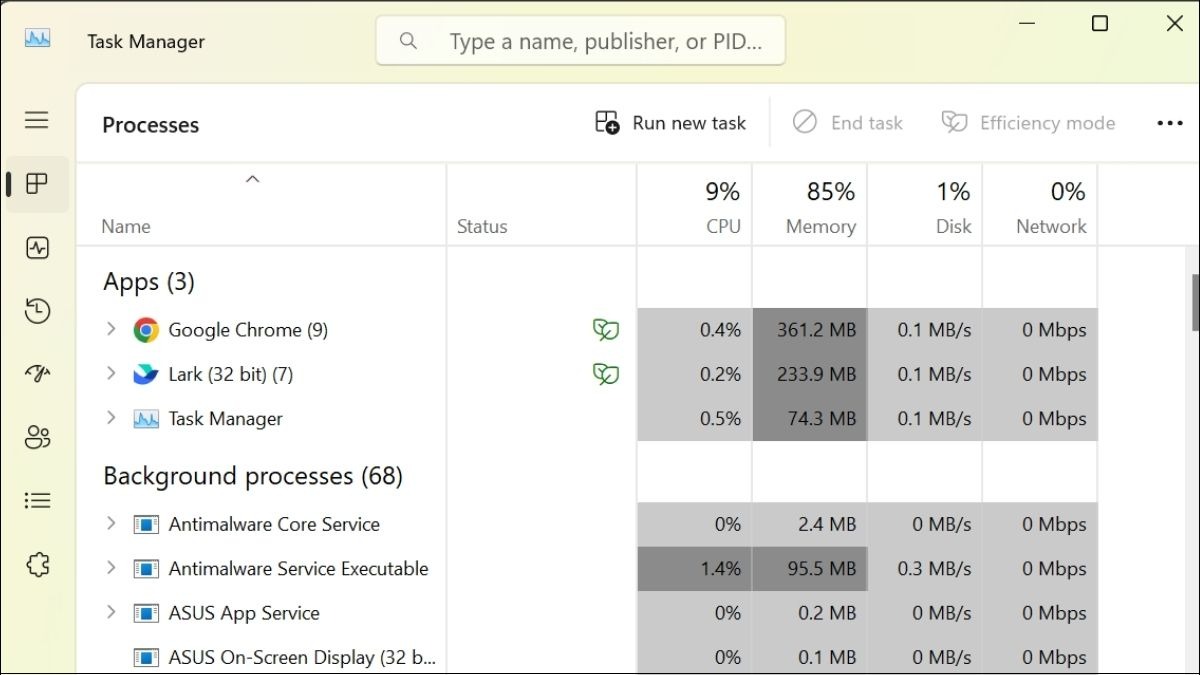 Nhấn tổ hợp phím Ctrl + Shift + Esc để mở Task Manager