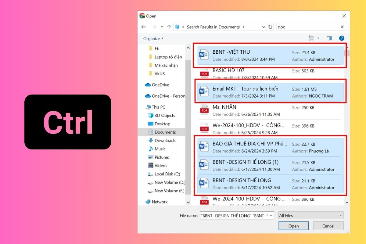 Giữ phím Ctrl (trên Windows) hoặc Command (trên Mac) và click vào các file Word bạn muốn gửi