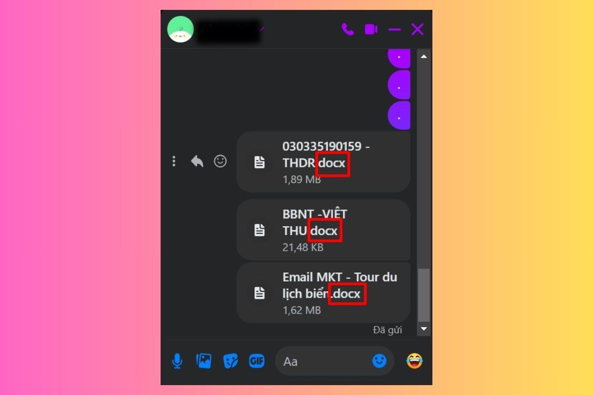 Messenger hỗ trợ gửi file Word với các định dạng phổ biến như: .doc, .docx