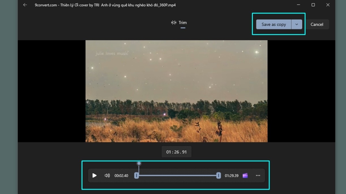 Nhấn vào Save as copy để lưu video đã cắt