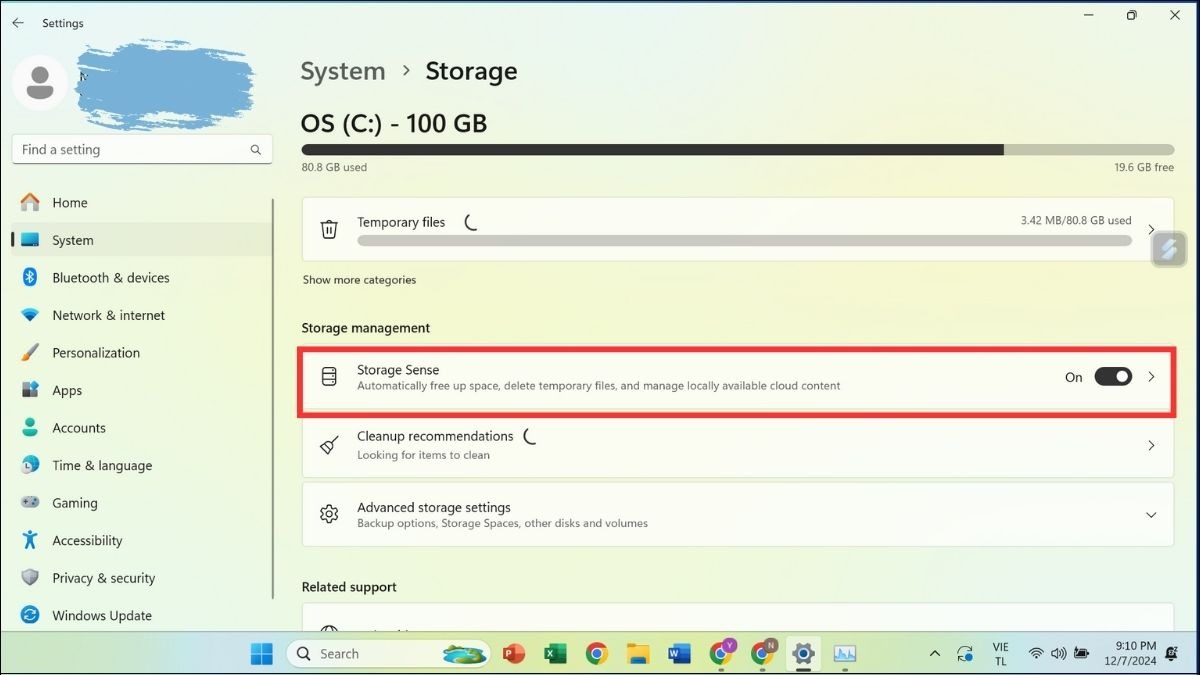 Bật tính năng Storage Sense để dọn dẹp ổ cứng