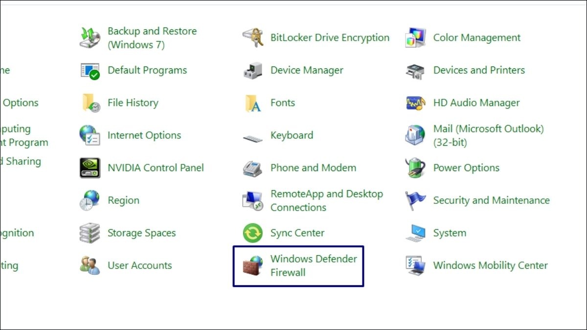 Tìm và chọn Windows Defender Firewall