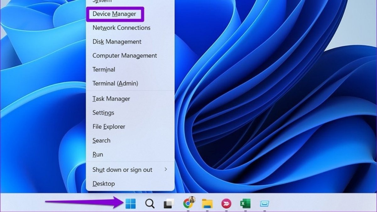 Mở Device Manager trong menu Start