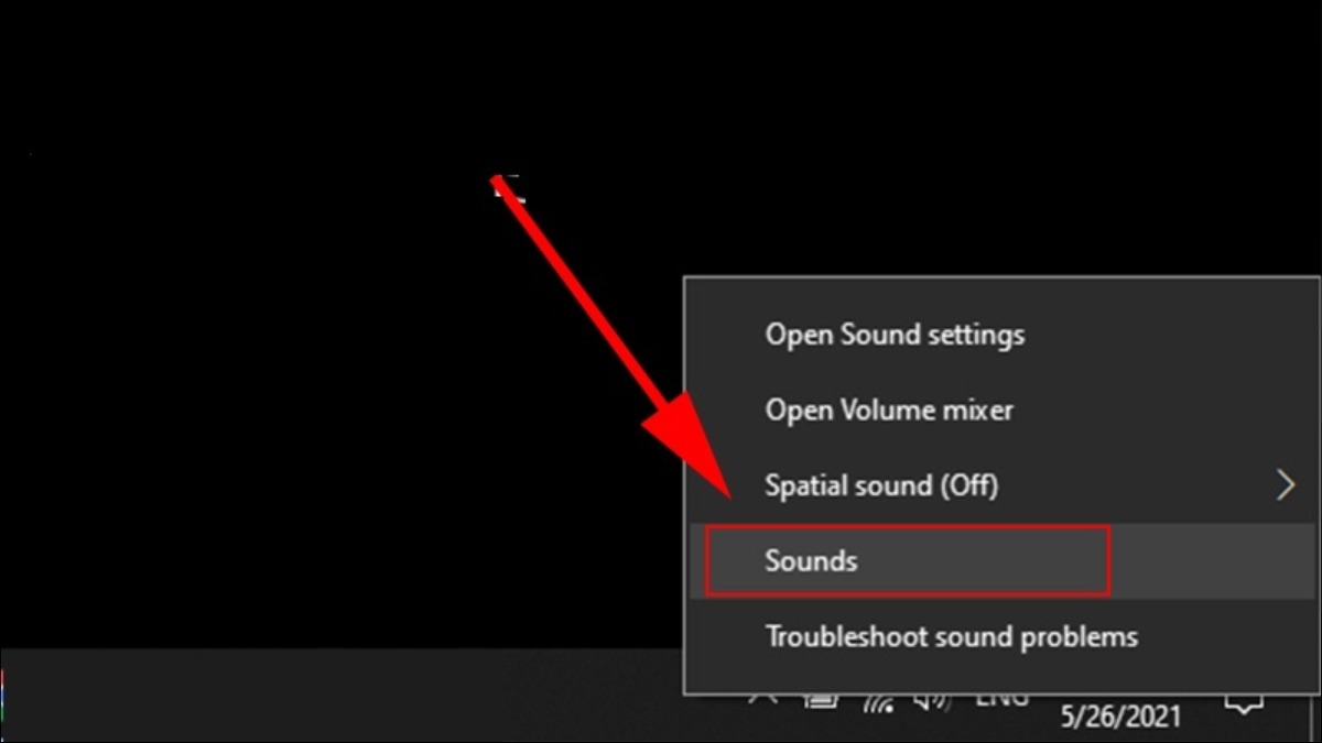 Nhấp chuột phải vào biểu tượng âm lượng trên thanh Taskbar và chọn Sounds