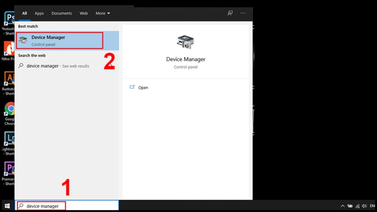 Mở Device Manager bằng cách tìm kiếm Device Manager
