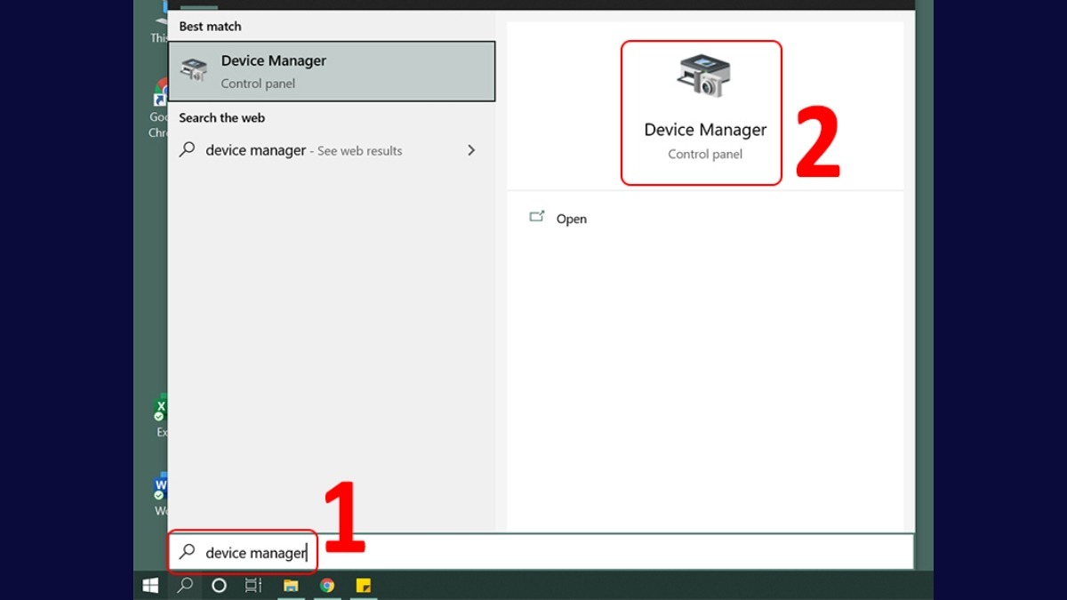 Tìm kiếm Device Manager trên thanh tìm kiếm