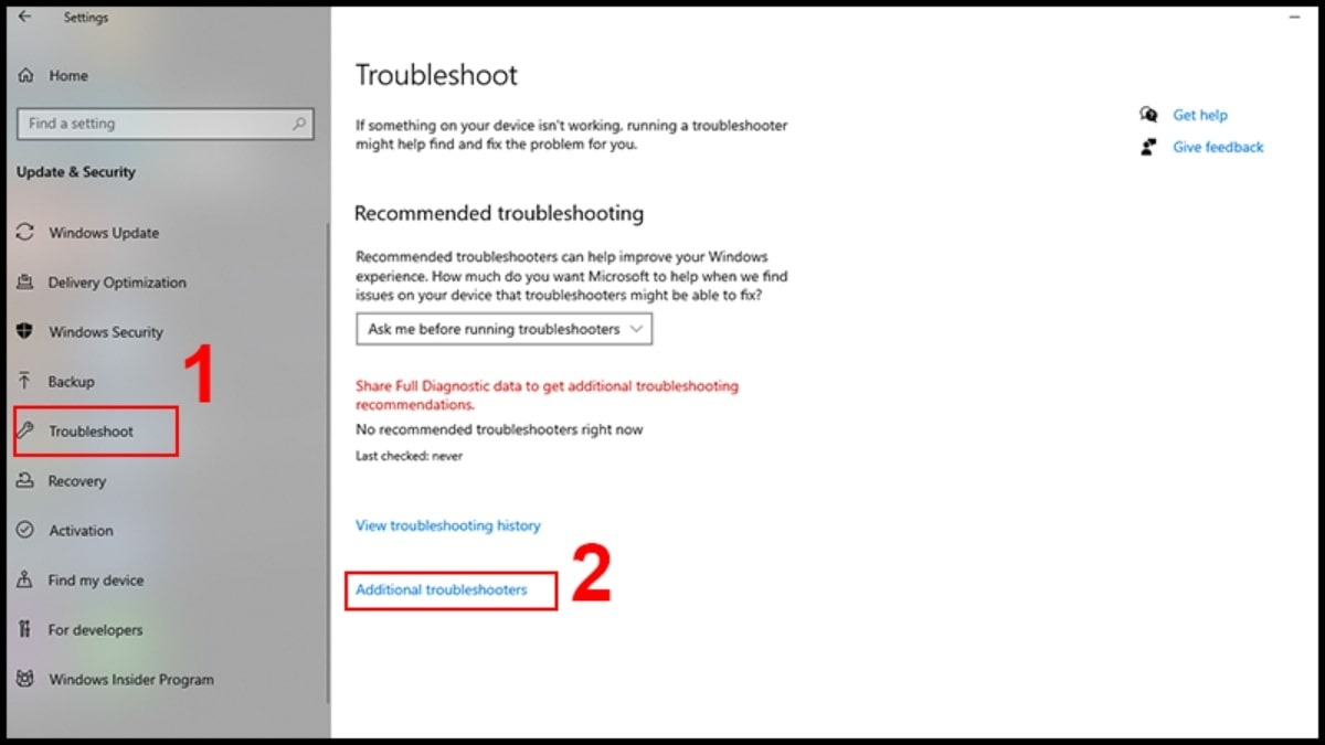 Chọn Troubleshoot và Additional troubleshooters