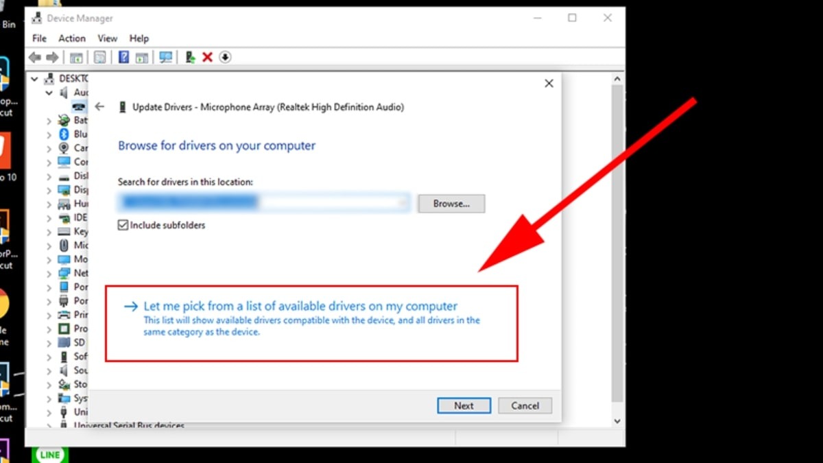 Chọn Let me pick from a list of available drivers on my computer