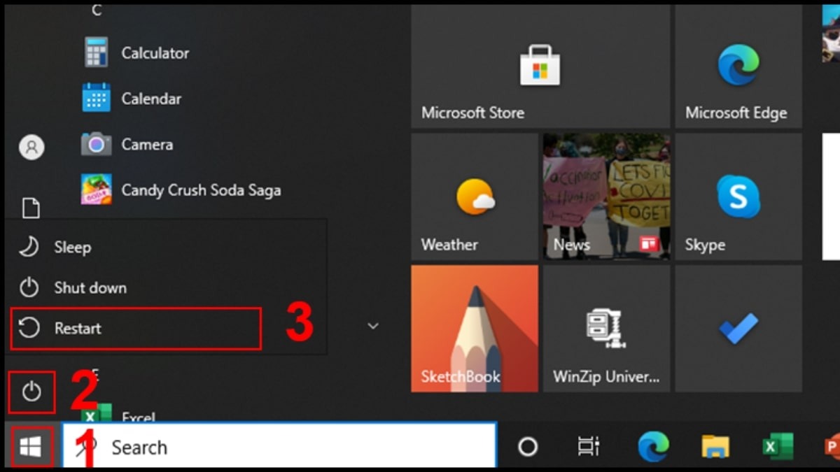 Nhấn biểu tượng Windows ở góc dưới cùng bên trái màn hình