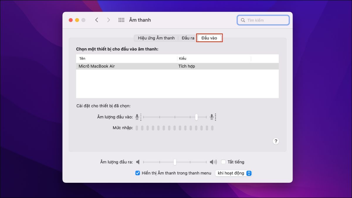 Chuyển sang tab Input, chọn micro bạn muốn kiểm tra và nói vào micro.