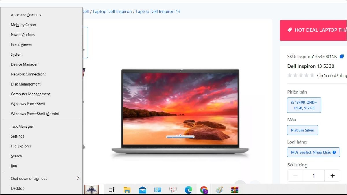 Tổ hợp Windows + X