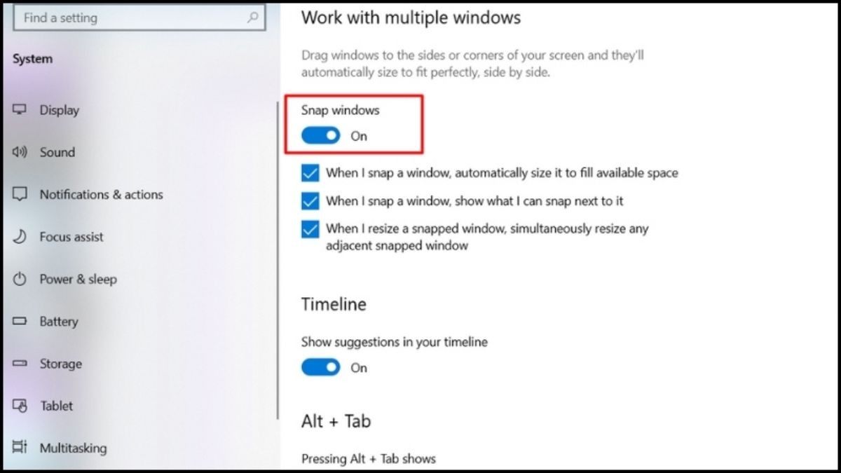 Kích hoạt tính năng Snap Windows