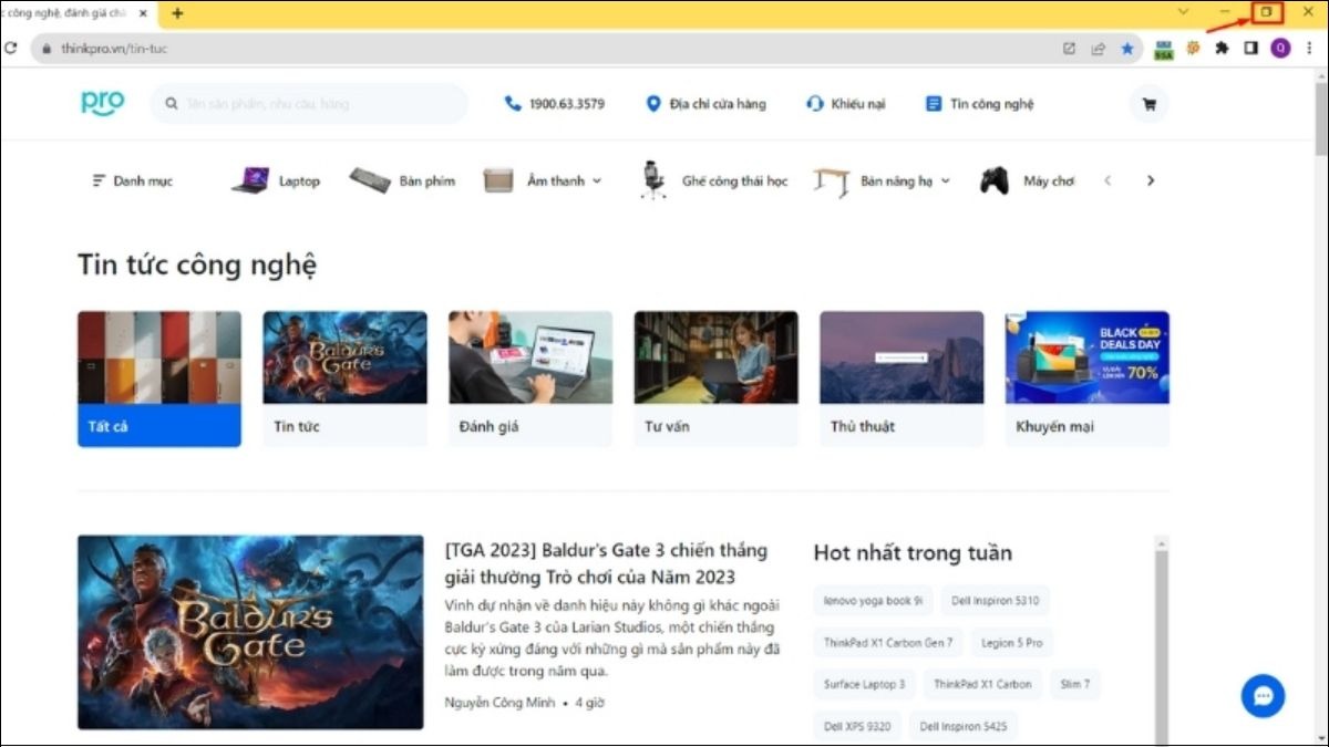 Chọn icon thu nhỏ ở góc trên bên phải màn hình