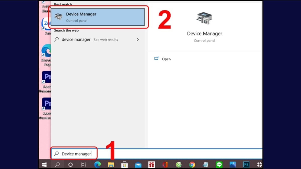 Tìm và mở Device Manager