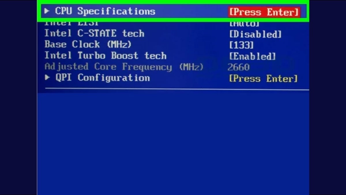 Trong BIOS, điều hướng đến mục cài đặt liên quan đến CPU