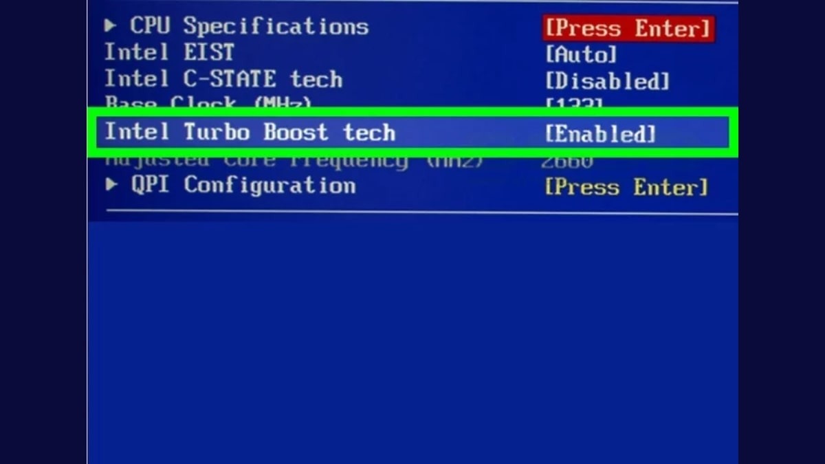 Tìm tùy chọn Intel Turbo Boost Technology hoặc tương tự