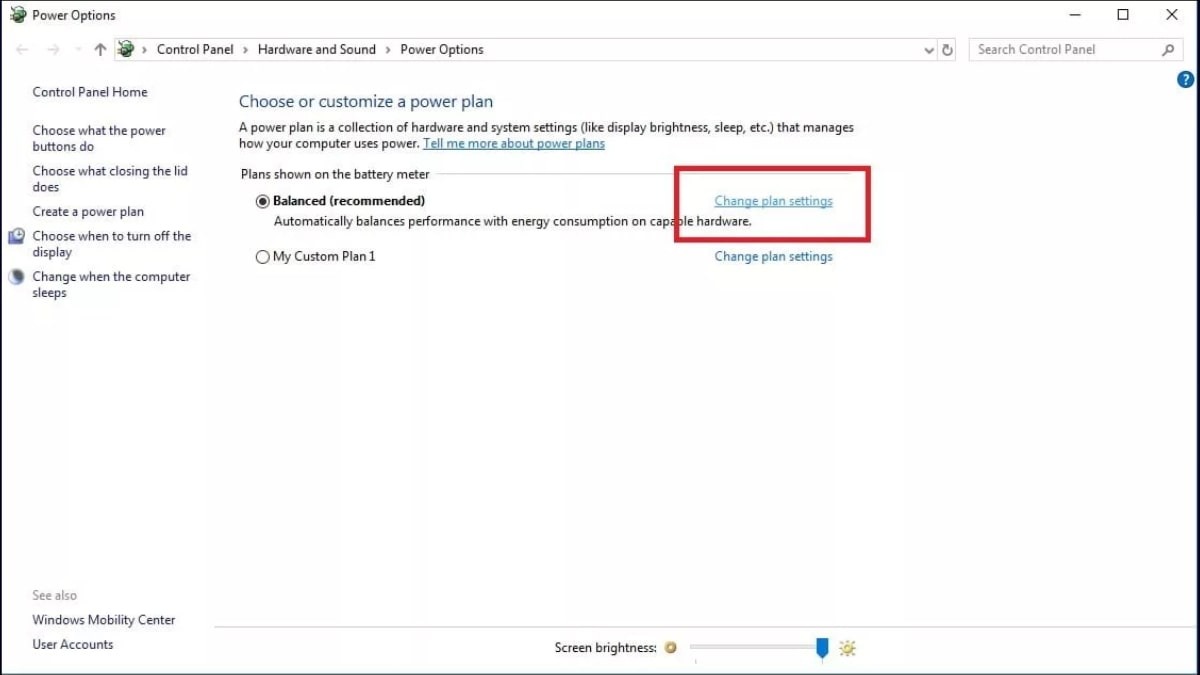 Chọn Change plan settings cho chế độ điện năng đang sử dụng