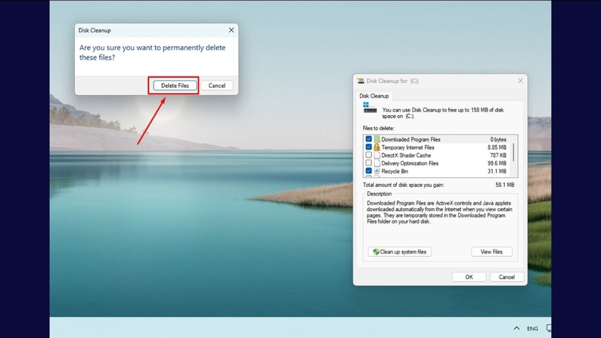 Nhấn Delete Files để xác nhận việc xóa