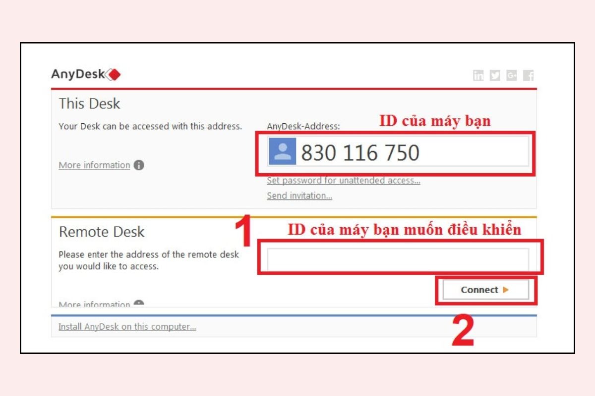 Kết nối phần mềm AnyDesk trên máy tính