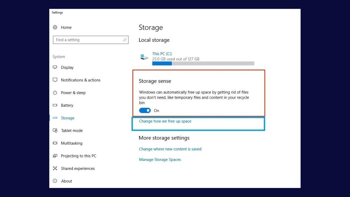 Sử dụng Storage Sense