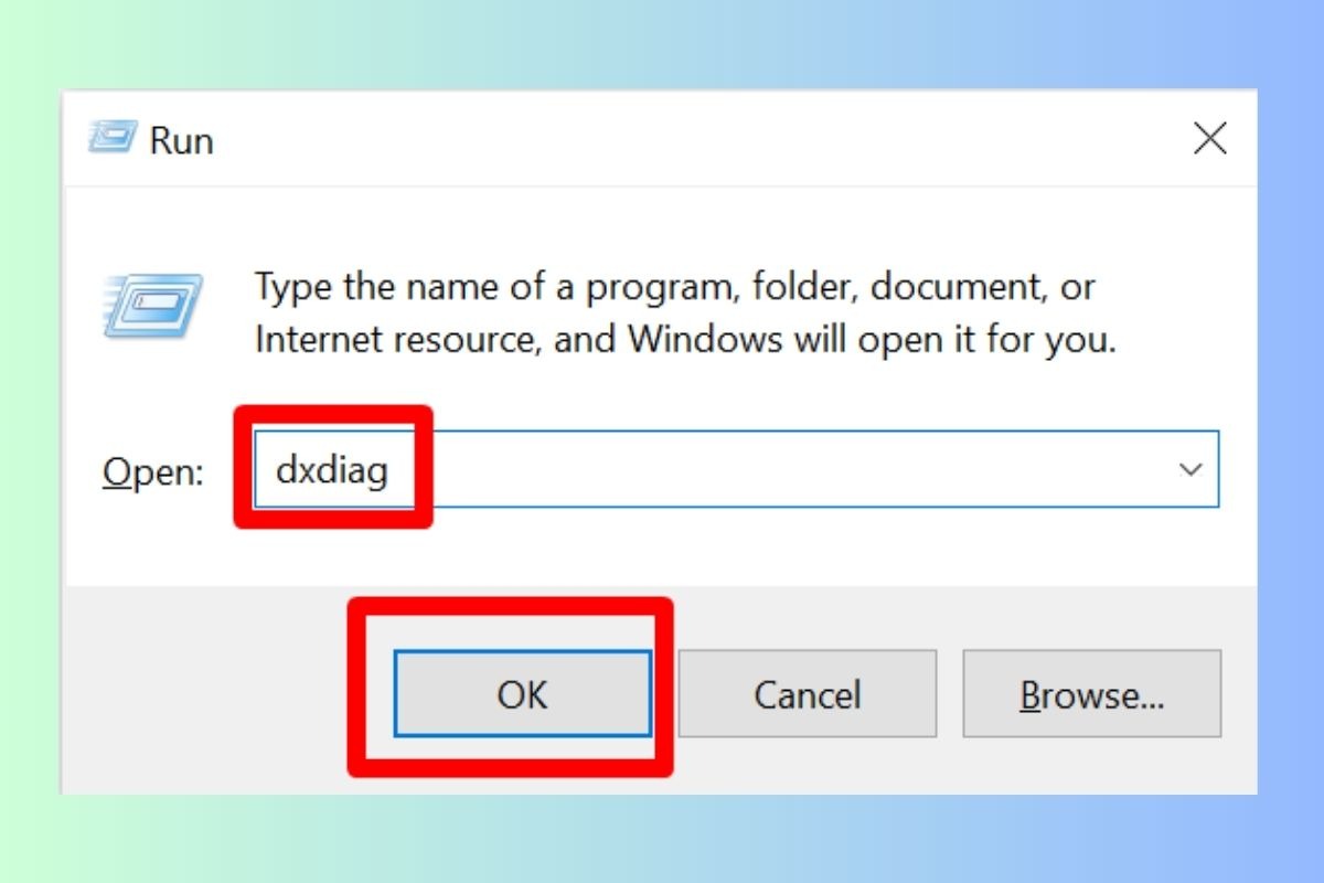 Gõ dxdiag và nhấn Enter