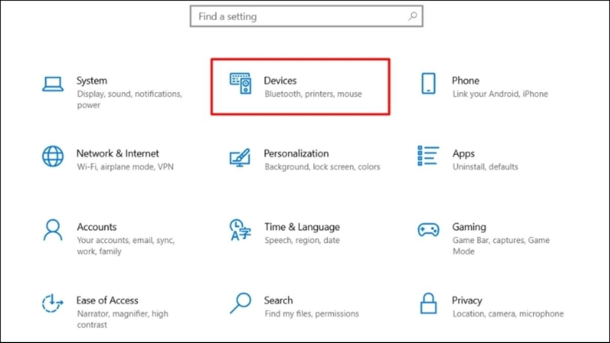 Vào Settings và chọn Devices