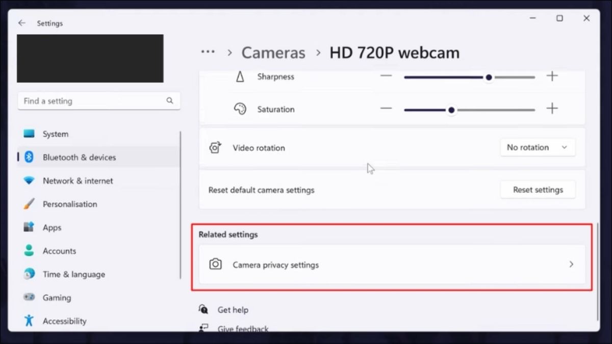 Chọn Camera privacy settings