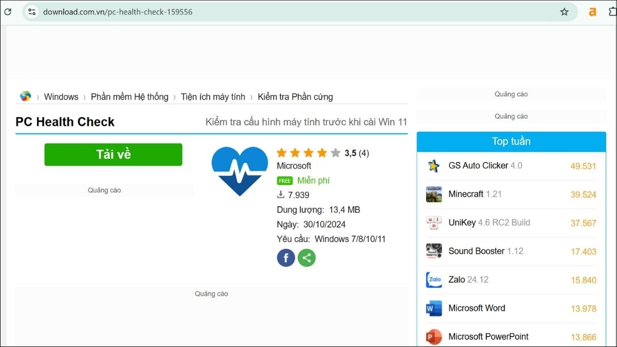 Tải PC Health Check để kiểm tra máy có tương thích với Win 11 hay không
