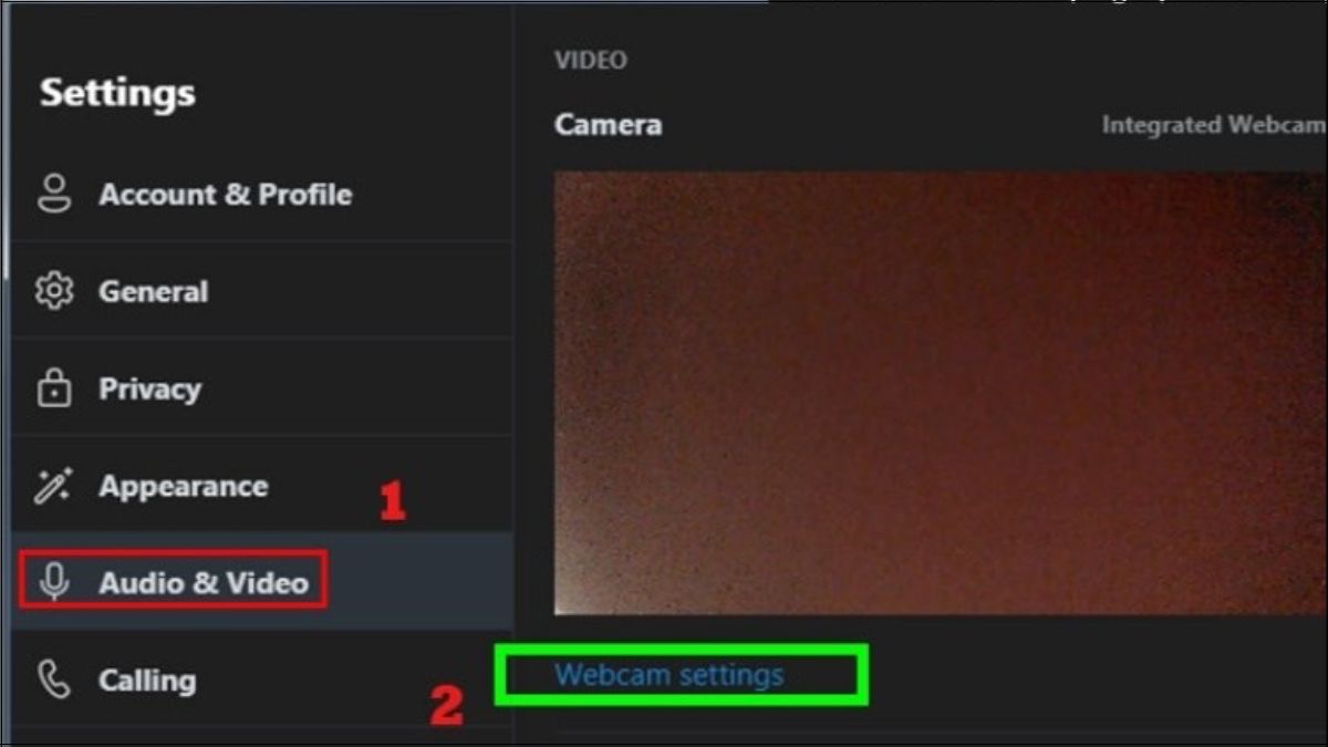 Truy cập Settings > Audio & Video > Webcam settings