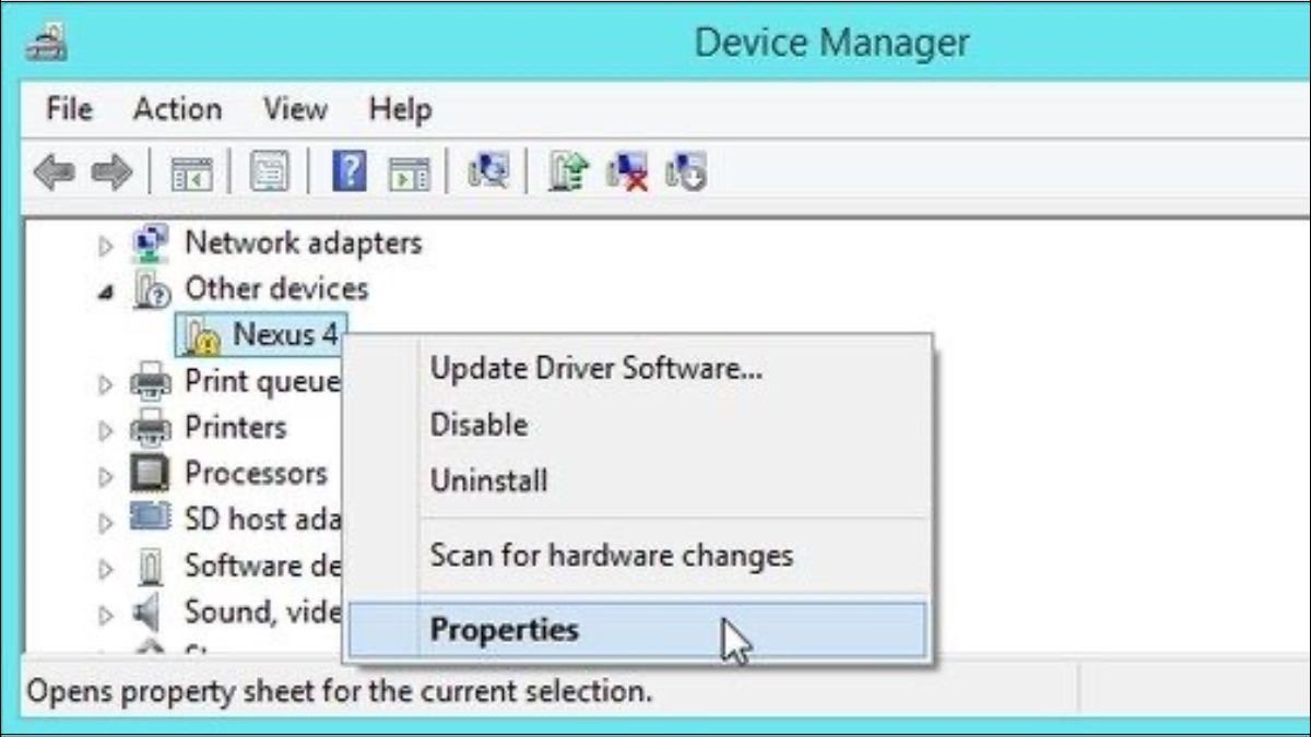 Tiến hành nhận diện bằng cách nhấp chuột phải vào driver bị thiếu trong bảng Device Manager