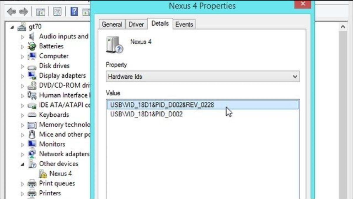 Trong mục Hardware Ids sẽ hiện ra một danh sách tên của thông tin của một chuỗi kí tự mà windows