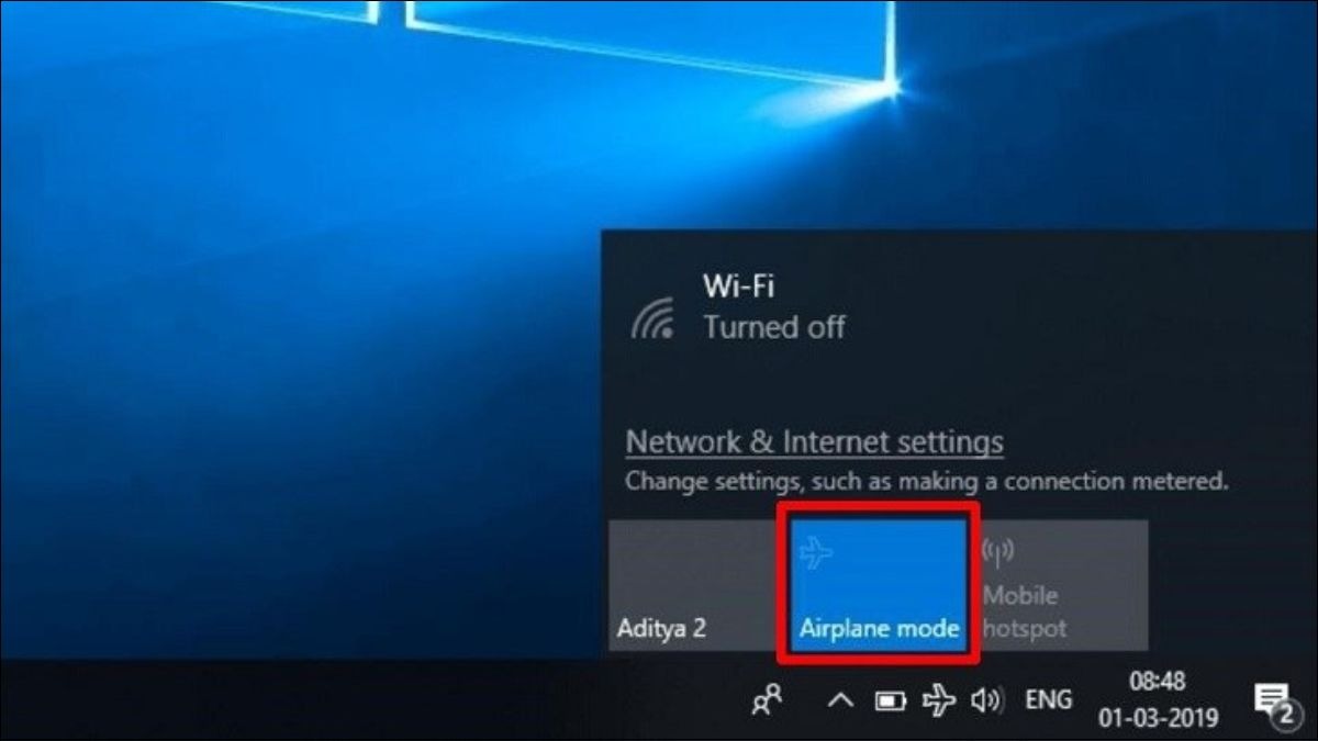 Laptop đang ở chế độ máy bay không kết nối được wifi