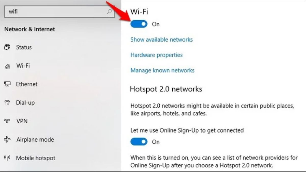 Kích hoạt Wifi trong Setting