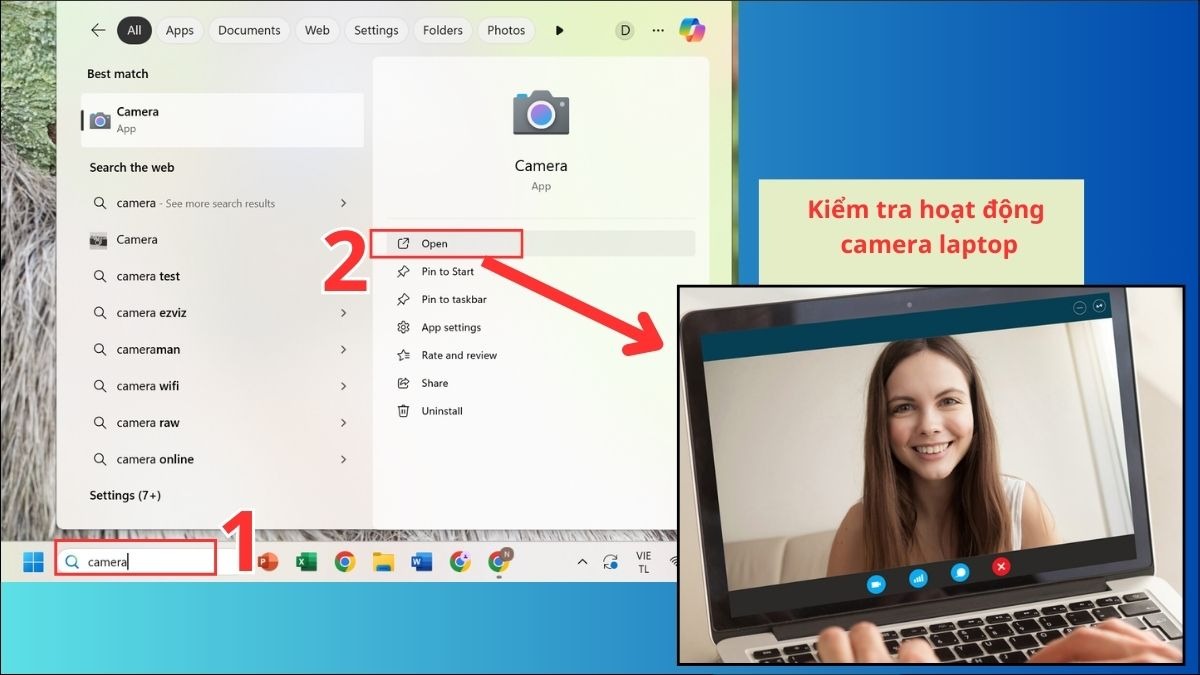 Sử dụng Camera trong Windows để kiểm tra camera laptop có hoạt động hay không