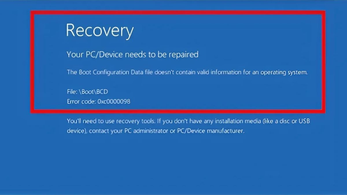 Thông báo Your PC/Device needs to be repaired kèm theo mã lỗi giúp xác định nguyên nhân lỗi