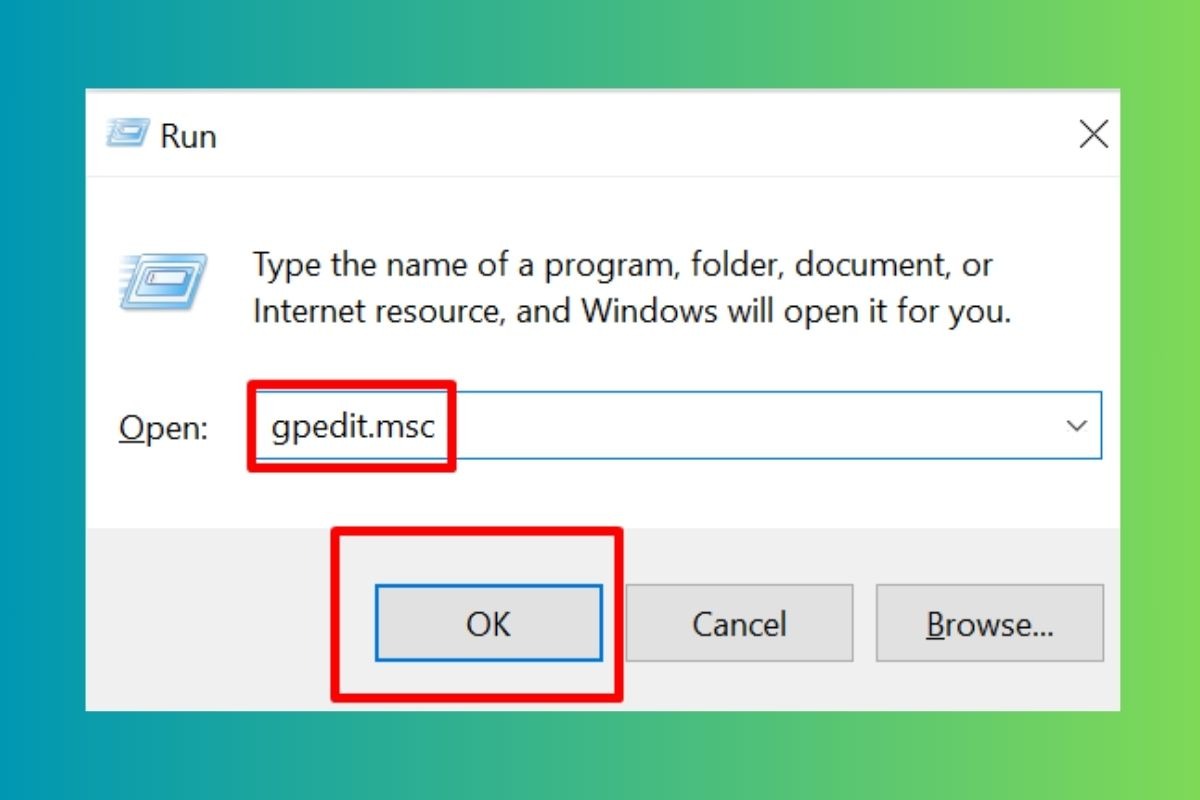 Nhấn tổ hợp phím Windows + R, nhập gpedit.msc và nhấn Enter