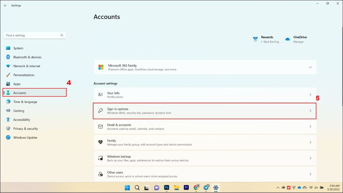 Tại Settings, nhấn chọn Account, sau đó chọn tiếp Sign-in options