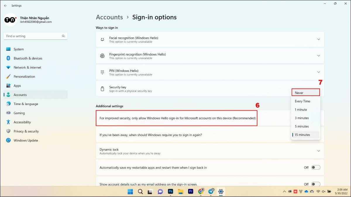 Trong thư mục Sign-in options, chọn Additional settings